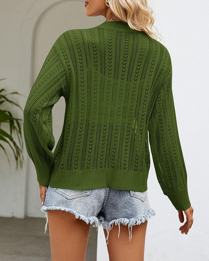 Rib Knit Button Front Cardigan with Pockets