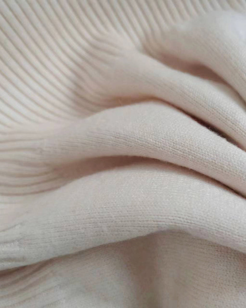 Long-Sleeve High Neck Plain Ribbed Midi A-Line Knit Dress