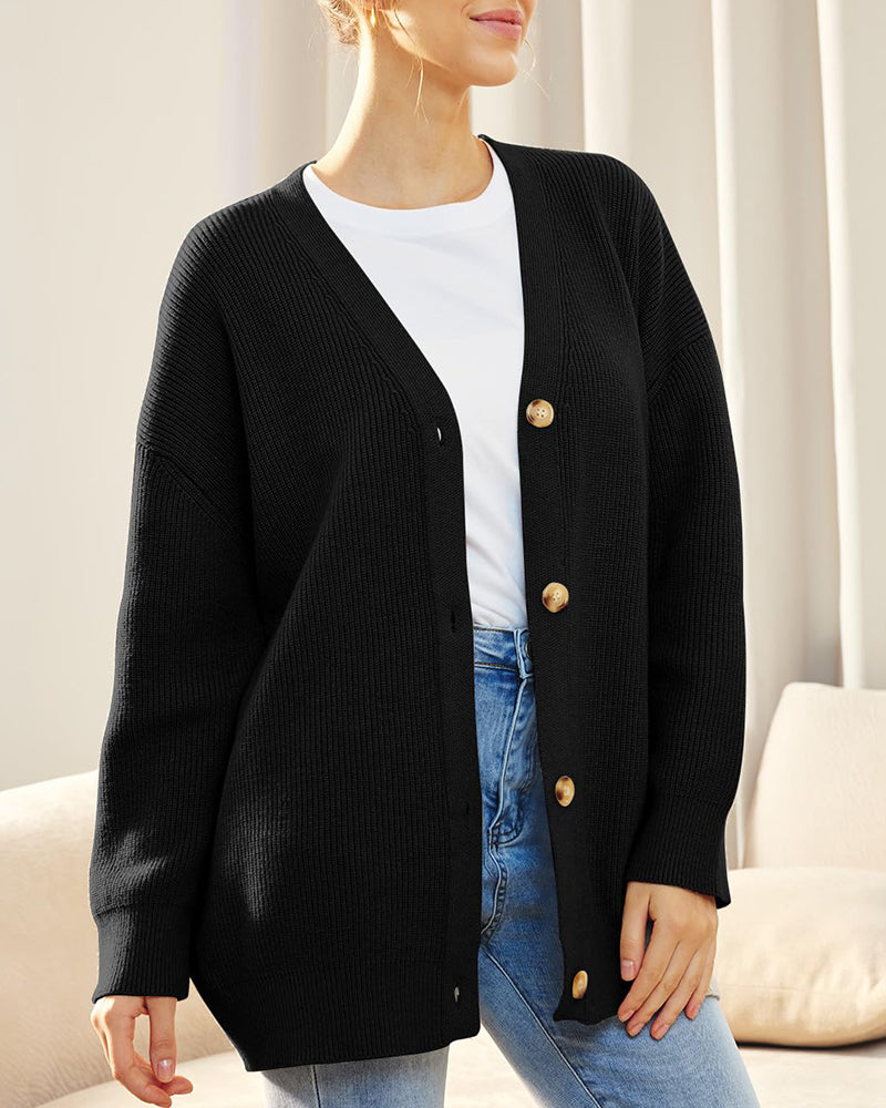 Open Front Oversized Button Lightweight Sweaters V Neck Loose Cardigans Knit Outwear