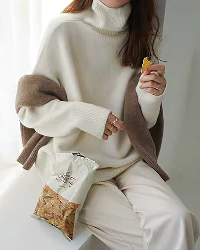 Turtleneck Cashmere Sweater Women Loose Pullover Lazy Wind Warm Knitted Pullover