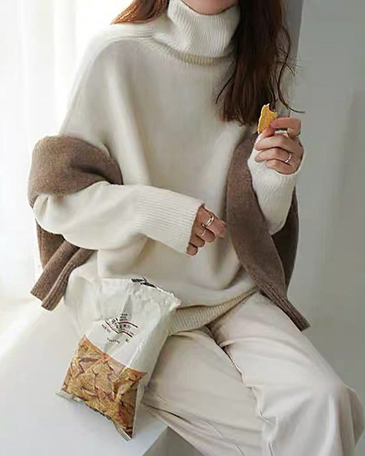 Turtleneck Cashmere Sweater Women Loose Pullover Lazy Wind Warm Knitted Pullover