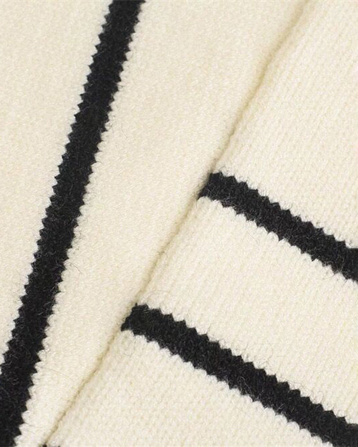 Mock Neck Zip-Up Striped Pullover Loose Sweater