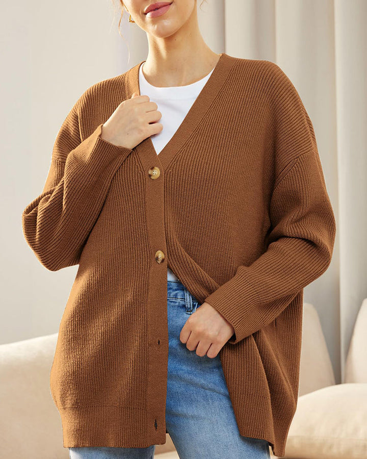 Open Front Oversized Button Lightweight Sweaters V Neck Loose Cardigans Knit Outwear