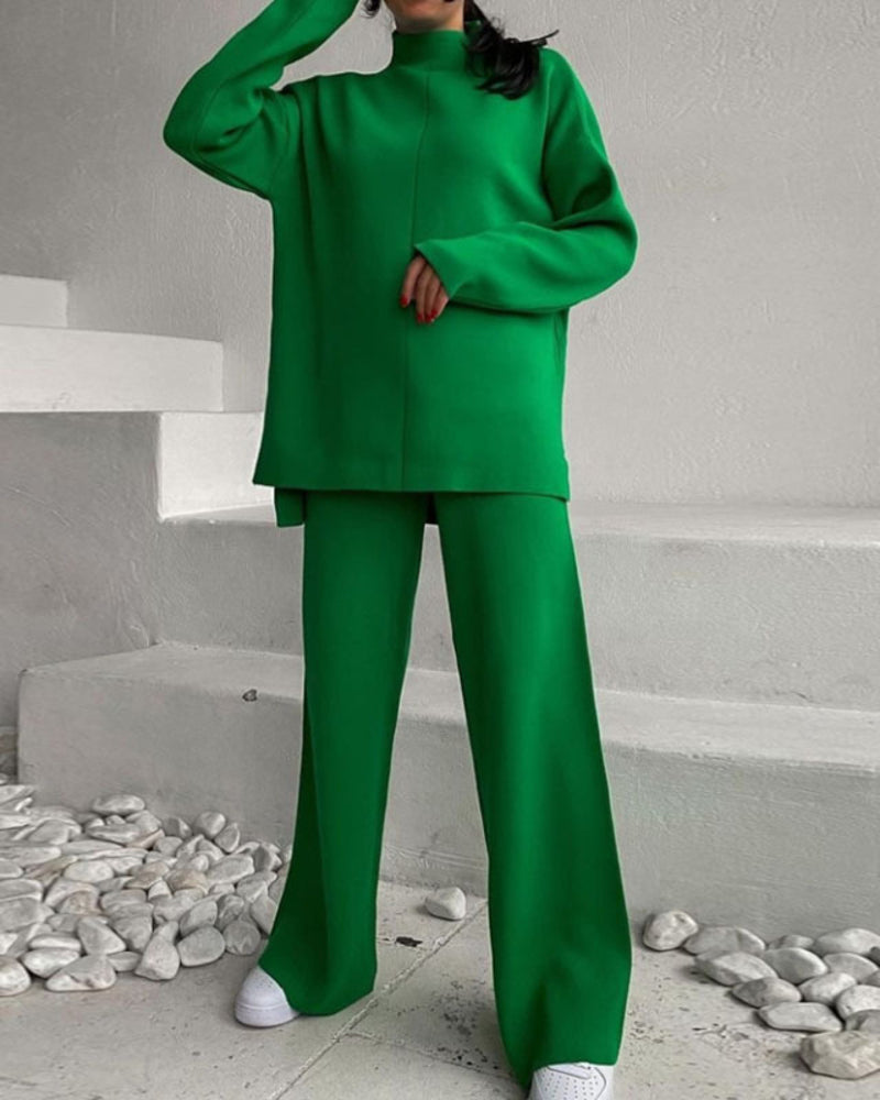 Long Sleeve Loose Casual Mid-Turtleneck Sweater