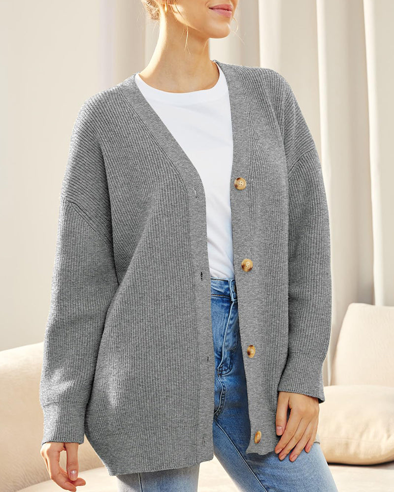 Open Front Oversized Button Lightweight Sweaters V Neck Loose Cardigans Knit Outwear