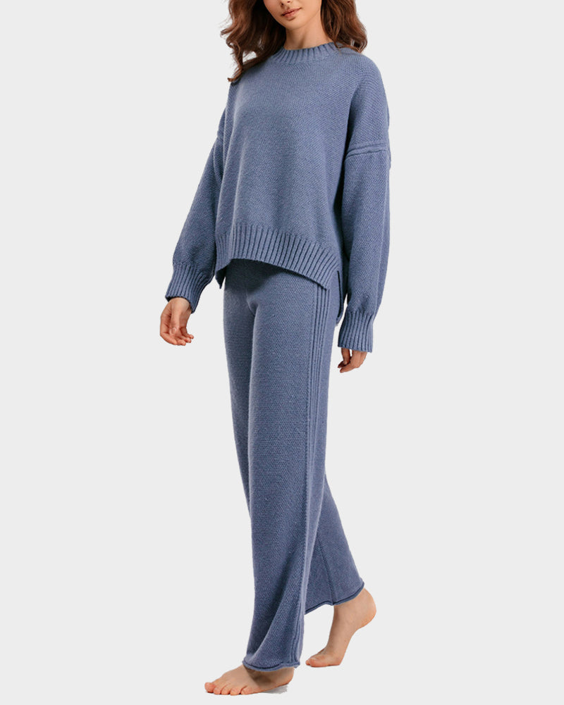 Casual Knit Two-Piece Set Loose-Fit Sweater and Wide-Leg Pants