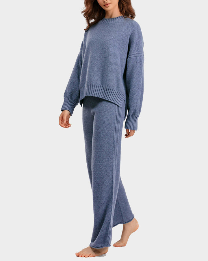 Casual Knit Two-Piece Set Loose-Fit Sweater and Wide-Leg Pants
