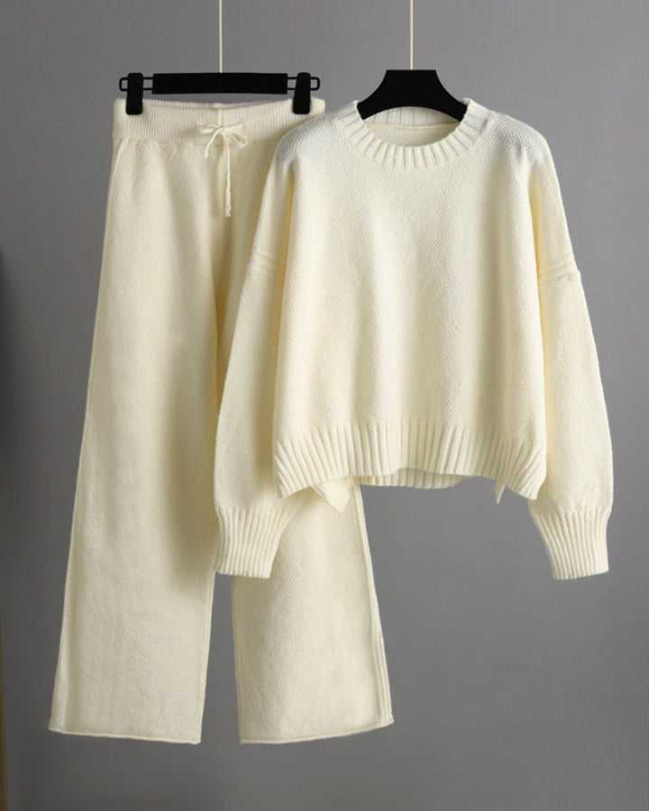 Casual Knit Two-Piece Set Loose-Fit Sweater and Wide-Leg Pants