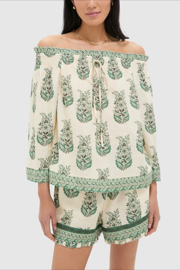 Jade Terrace Print Off-The-Shoulder Ashleigh Shirt