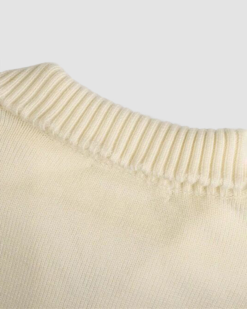 Mock Neck Zip-Up Striped Pullover Loose Sweater