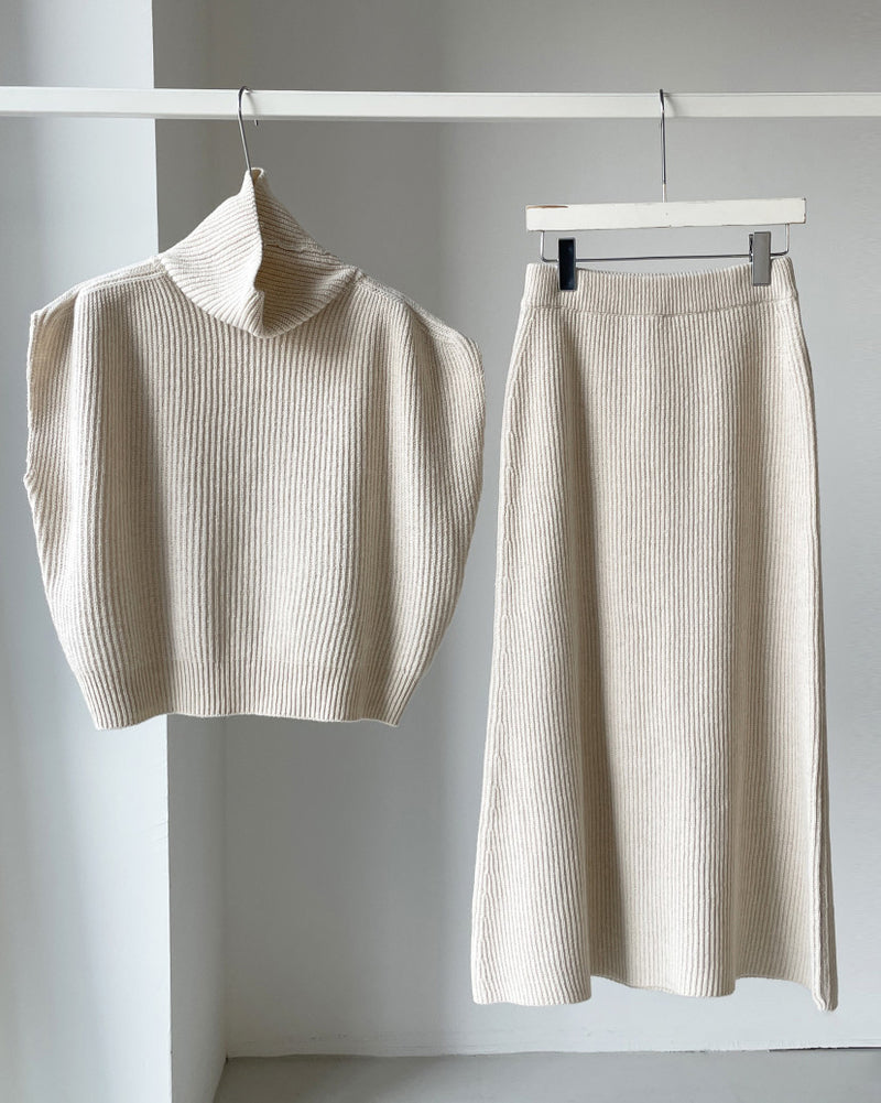 Casual Two-piece Outfits Turtleneck Sleeveless Sweater Vest and Mid-length Skirts Sets