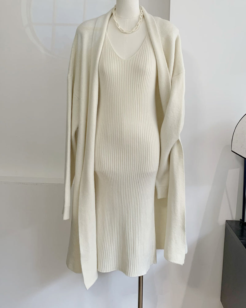 Casual Knitted Cardigan And Sweater Dress Two-Piece Set
