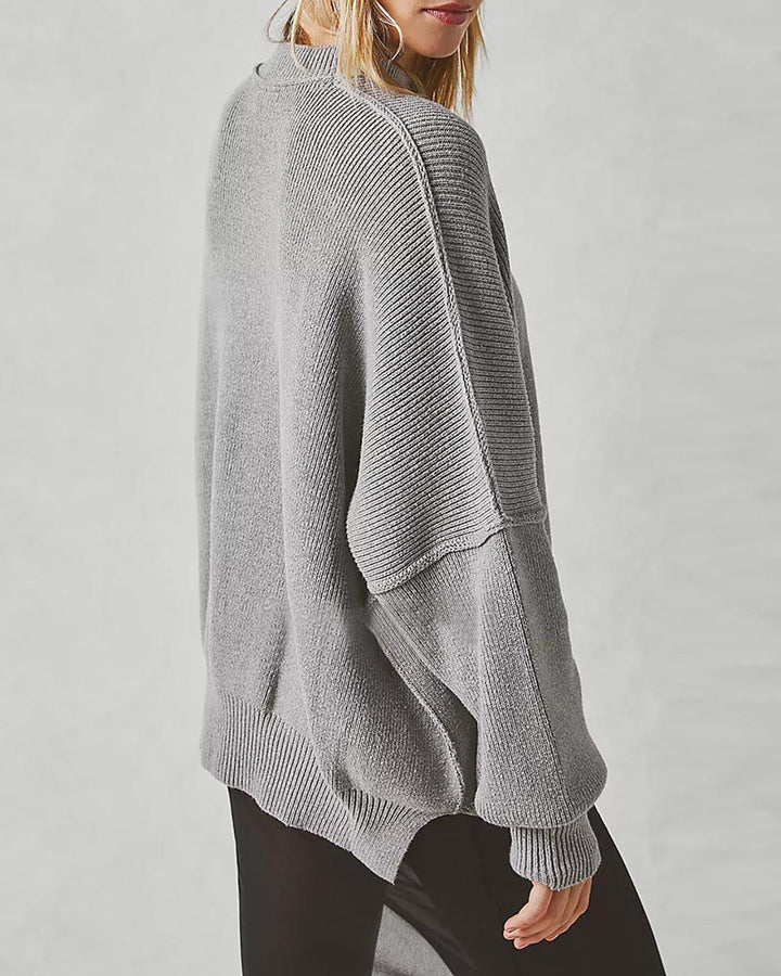 Lantern Sleeve Mock Neck Pullover with Ribbed Cinch Hem Batwing Sweater