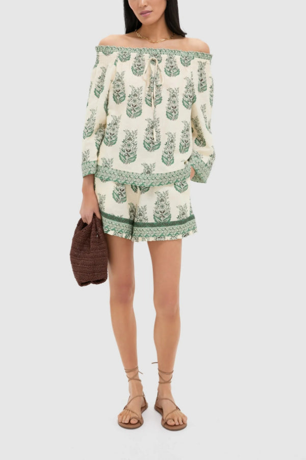Jade Terrace Print Off-The-Shoulder Ashleigh Shirt