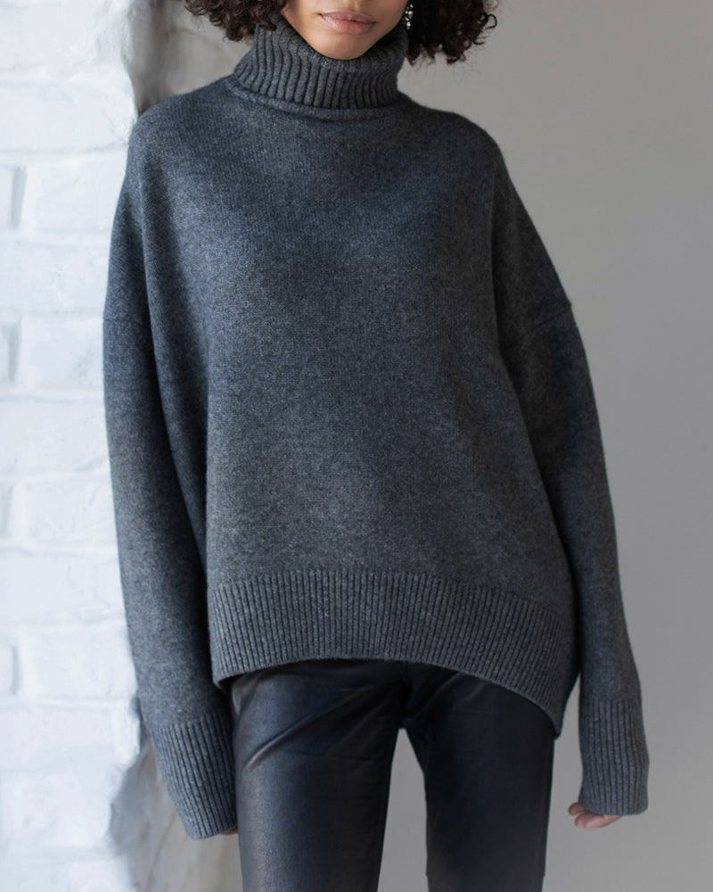Turtleneck Loose Long Sleeve Knitted Pullover Sweater Tops