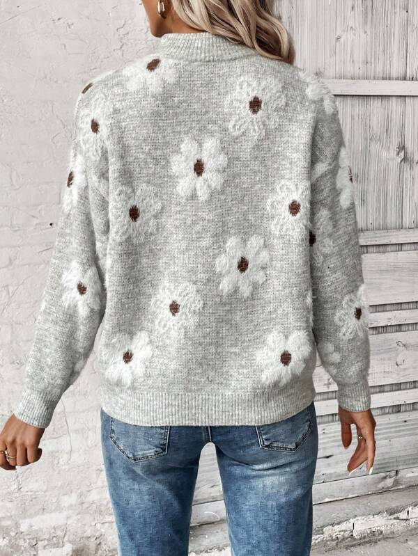 Romantic Print V-Neck Sweater