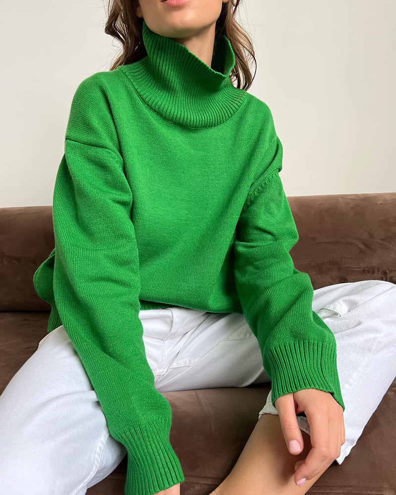 Turtleneck Loose Long Sleeve Knitted Pullover Sweater Tops