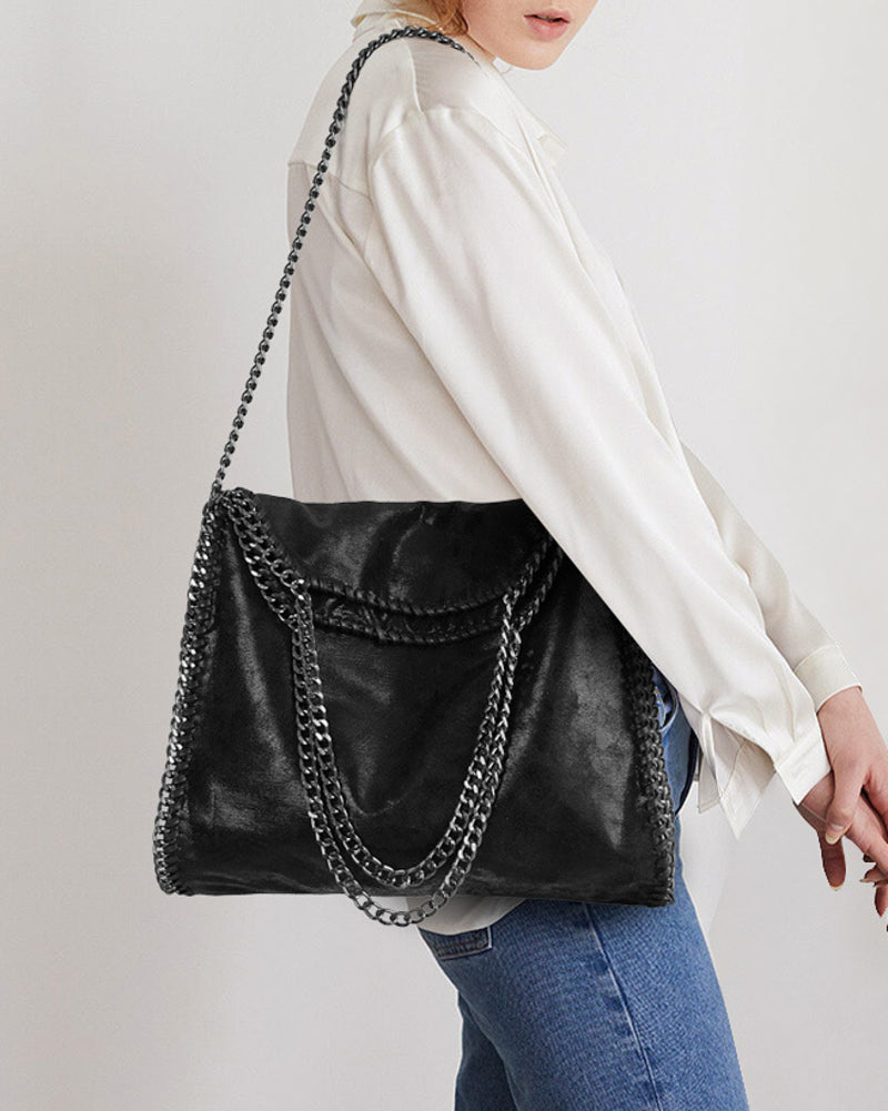 Metallic Pattern Chain Shoulder Tote Bag Funky Style
