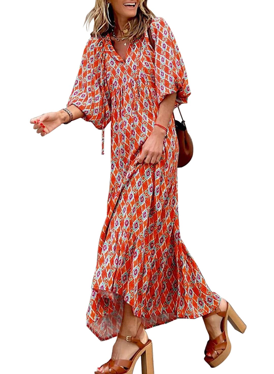Susanna™ | Women's Puff Sleeve Floral Boho Maxi Dress