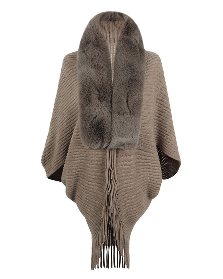 Knit Shawl Womens Solid Color Loose Collar Tassel Cape Knitted Cape Coat