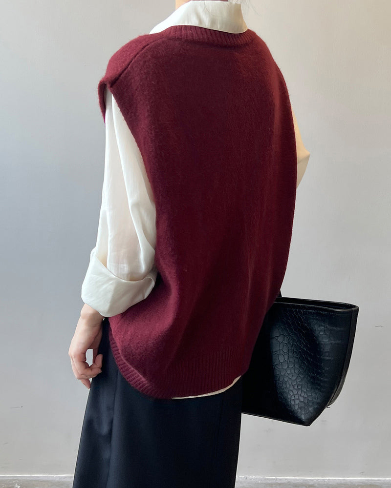 Soft Felt Loose Fit V Neck Sweater Vest