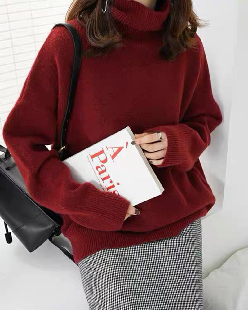 Turtleneck Cashmere Sweater Women Loose Pullover Lazy Wind Warm Knitted Pullover