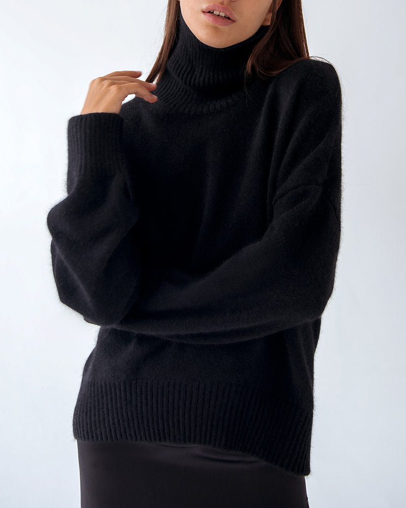 Turtleneck Loose Long Sleeve Knitted Pullover Sweater Tops