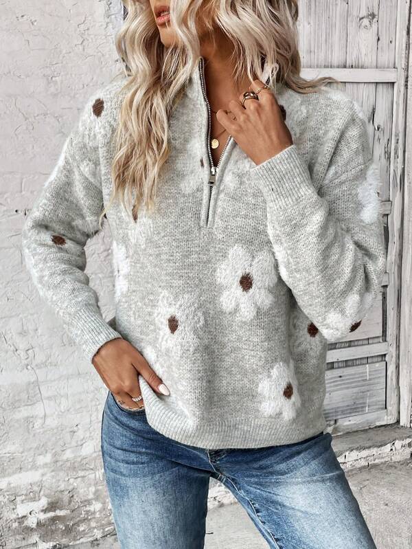 Romantic Print V-Neck Sweater