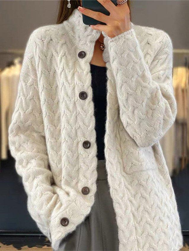 White Long Sleeve Plain Cardigan