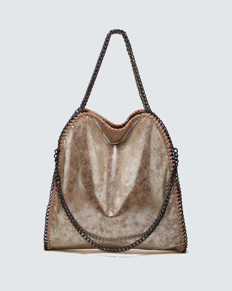 Metallic Pattern Chain Shoulder Tote Bag Funky Style