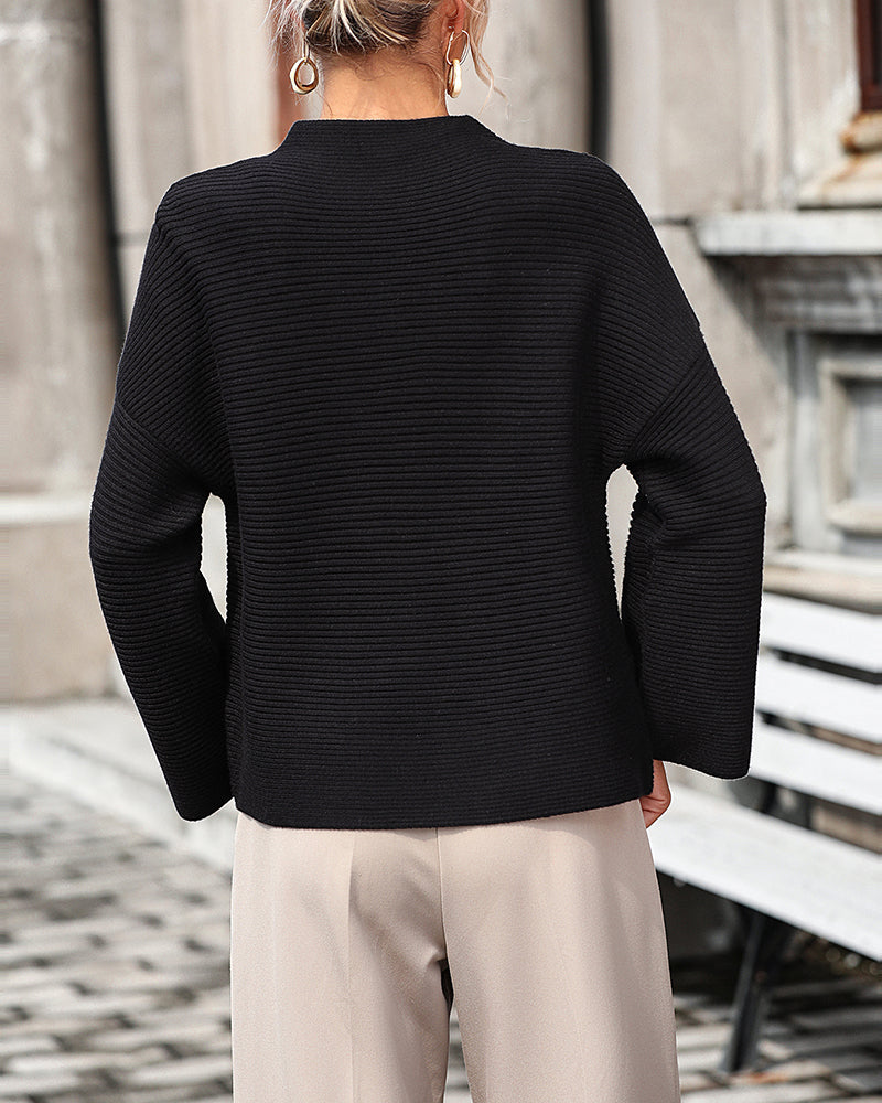 Crewneck Knitted Sweater Solid Color Batwing Long Sleeve Pullover Jumper Top