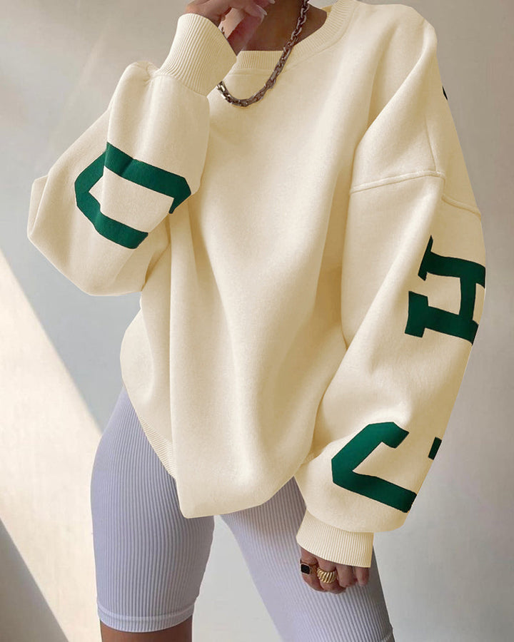 Oversize Sweatshirt Chicago Letter Graphic Long Sleeve Crewneck Pullover Top