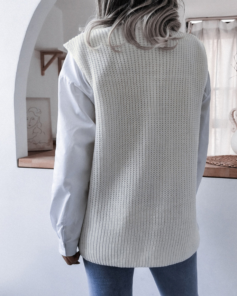 V-neck Knit Sweater Vest Loose Fit Casual Vintage Classic Sleeveless Crop Sweater Tops