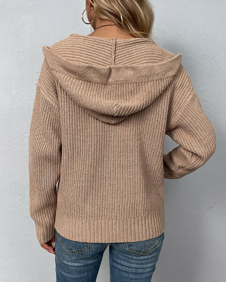 Long Sleeve Zipper Knitted Cardigan Hoodie Casual Short Sweater Outerwear