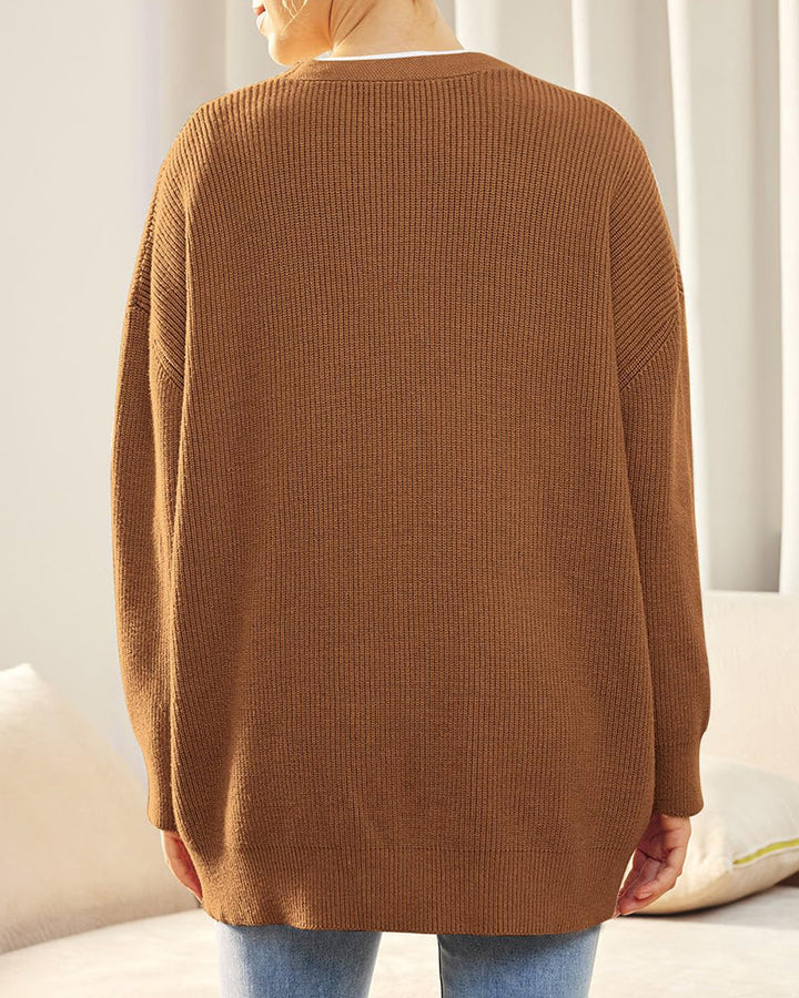 Open Front Oversized Button Lightweight Sweaters V Neck Loose Cardigans Knit Outwear