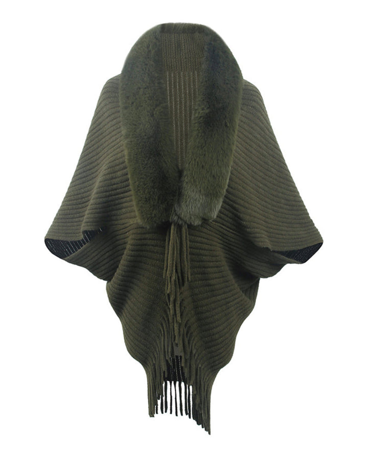 Knit Shawl Womens Solid Color Loose Collar Tassel Cape Knitted Cape Coat