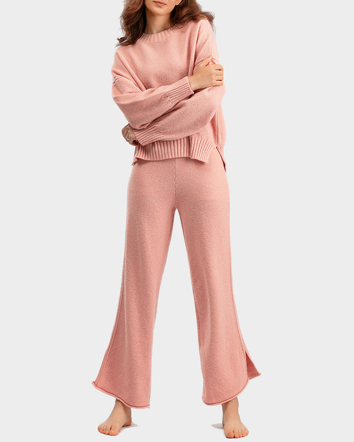 Casual Knit Two-Piece Set Loose-Fit Sweater and Wide-Leg Pants