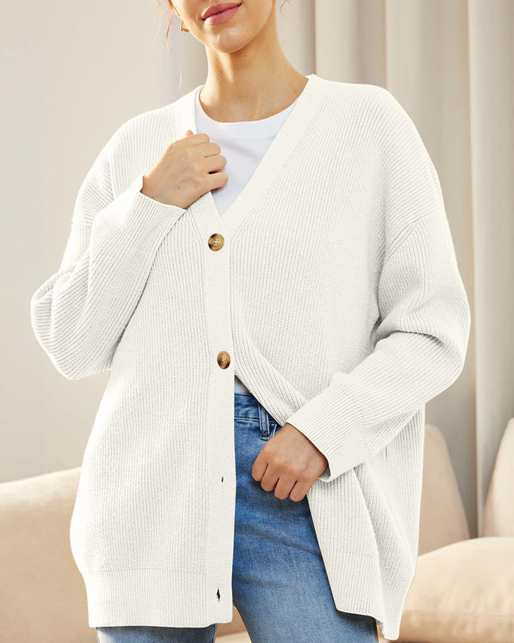 Open Front Oversized Button Lightweight Sweaters V Neck Loose Cardigans Knit Outwear