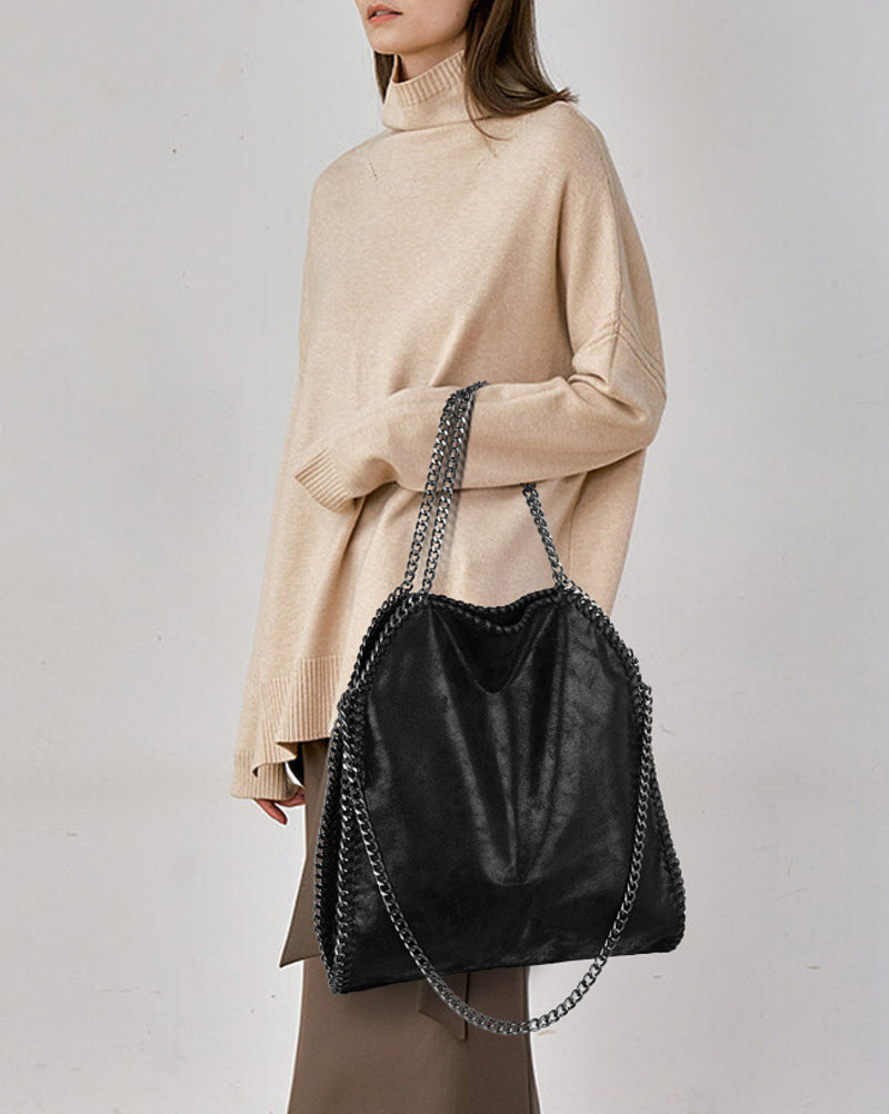 Metallic Pattern Chain Shoulder Tote Bag Funky Style