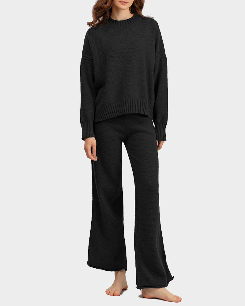 Casual Knit Two-Piece Set Loose-Fit Sweater and Wide-Leg Pants