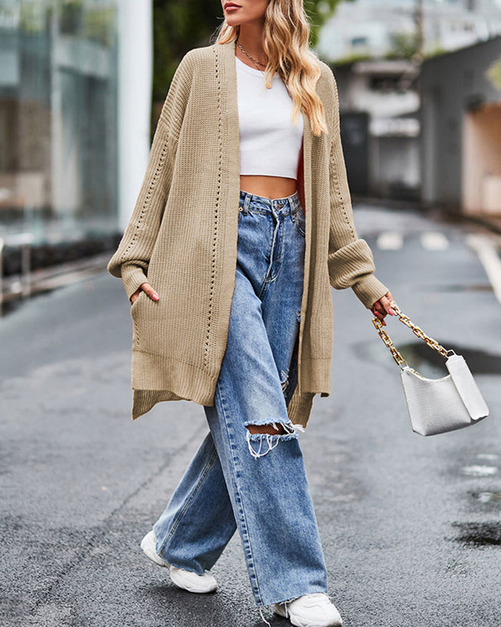 Open Front Knitted Long Cardigan Long Sleeve Casual Lightweight Knitted Cardigans Outerwear