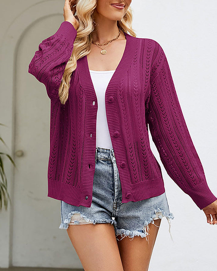 Rib Knit Button Front Cardigan with Pockets
