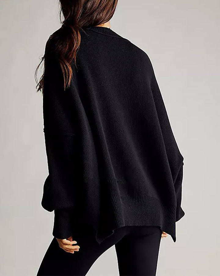 Lantern Sleeve Mock Neck Pullover with Ribbed Cinch Hem Batwing Sweater