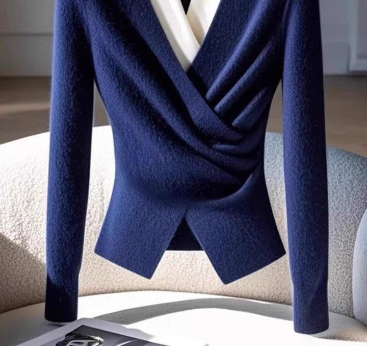 Blue V-Neck Long Sleeve Sweater