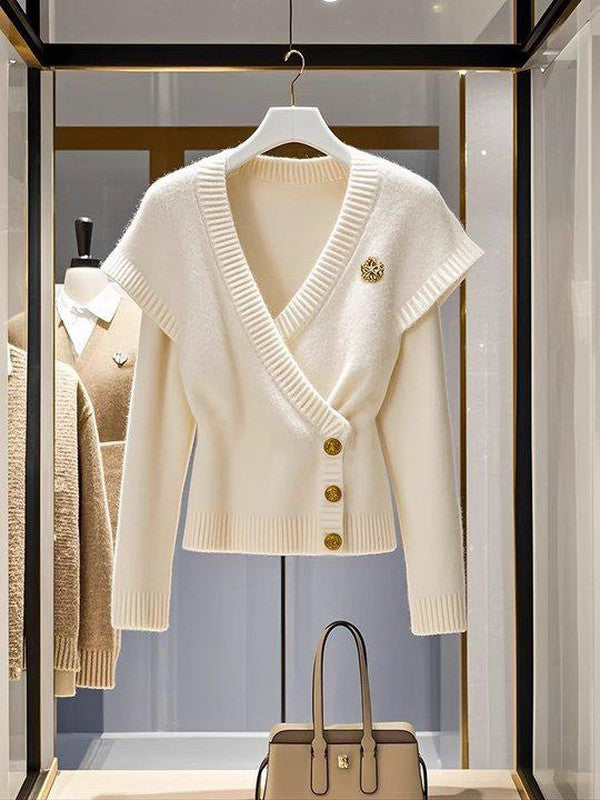 Cozy White Plain V-Neck Sweater