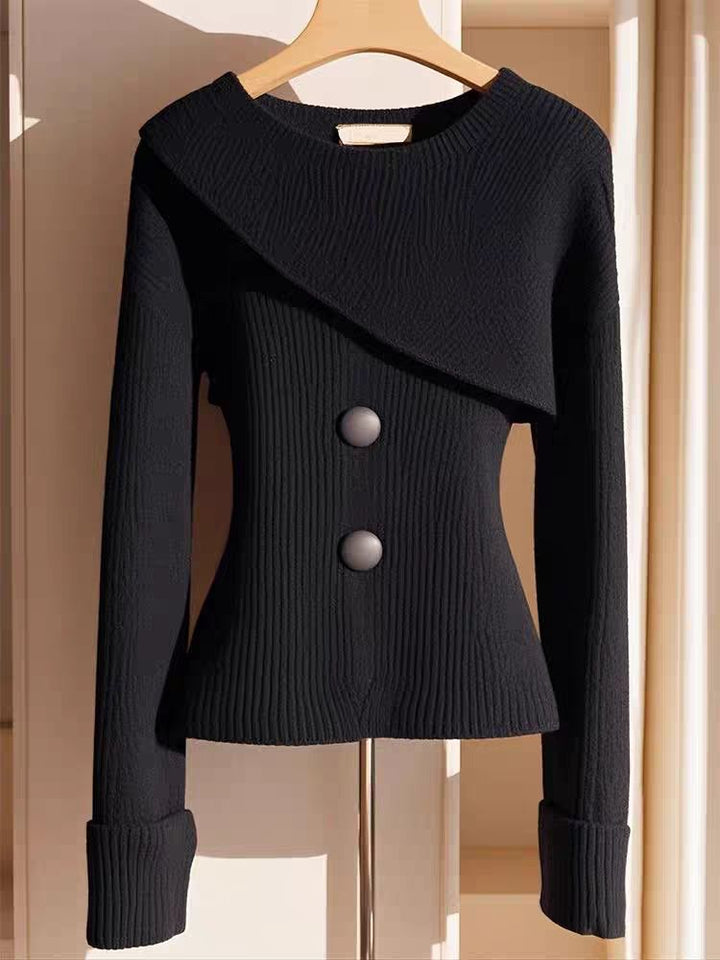 Black Plain Round Neck Long Sleeve Sweater